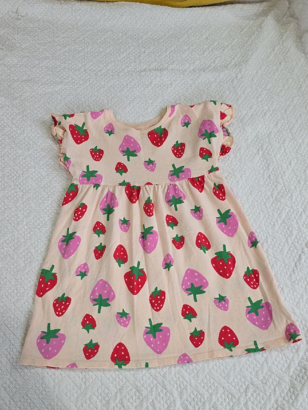 Old Navy Peach Dress with Red and Pink Strawberry Print